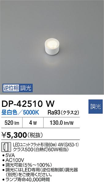 安心のメーカー保証【インボイス対応店】【送料無料】DP-42510W ダイコー ランプ類 LEDユニットフラット形 LED 大光電機の画像