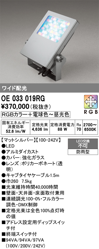 安心のメーカー保証【インボイス対応店】【送料無料】OE033019RG オーデリック 屋外灯 スクエアライト LED  Ｔ区分の画像