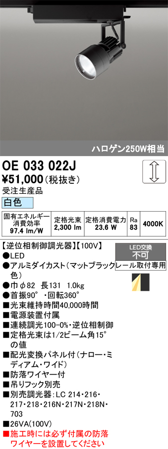安心のメーカー保証【インボイス対応店】【送料無料】OE033022J オーデリック スポットライト 配線ダクト用 LED  受注生産品  Ｔ区分の画像