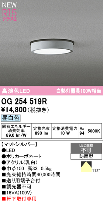 安心のメーカー保証期間限定特価【インボイス対応店】【送料無料】OG254519R オーデリック 屋外灯 軒下灯 LED  Ｈ区分の画像