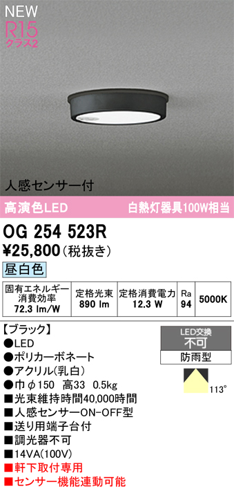 安心のメーカー保証期間限定特価【インボイス対応店】【送料無料】OG254523R オーデリック 屋外灯 軒下灯 LED  Ｎ区分の画像