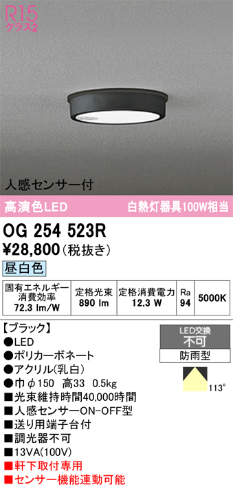 安心のメーカー保証期間限定特価【インボイス対応店】【送料無料】OG254523R オーデリック 屋外灯 軒下灯 LED  Ｈ区分の画像