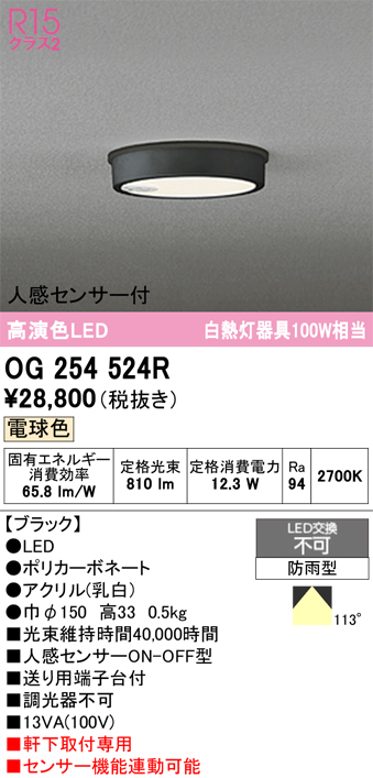 安心のメーカー保証期間限定特価【インボイス対応店】【送料無料】OG254524R オーデリック 屋外灯 軒下灯 LED  Ｈ区分の画像