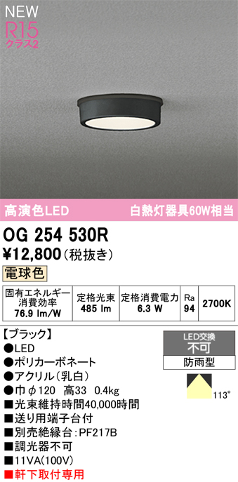安心のメーカー保証期間限定特価【インボイス対応店】【送料無料】OG254530R オーデリック 屋外灯 軒下灯 LED  Ｈ区分の画像