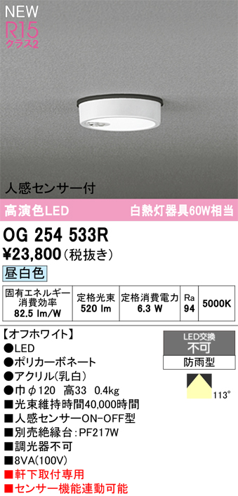 安心のメーカー保証期間限定特価【インボイス対応店】【送料無料】OG254533R オーデリック 屋外灯 軒下灯 LED  Ｈ区分の画像