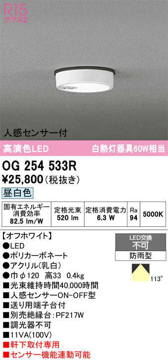 安心のメーカー保証期間限定特価【インボイス対応店】【送料無料】OG254533R オーデリック 屋外灯 軒下灯 LED  Ｈ区分の画像