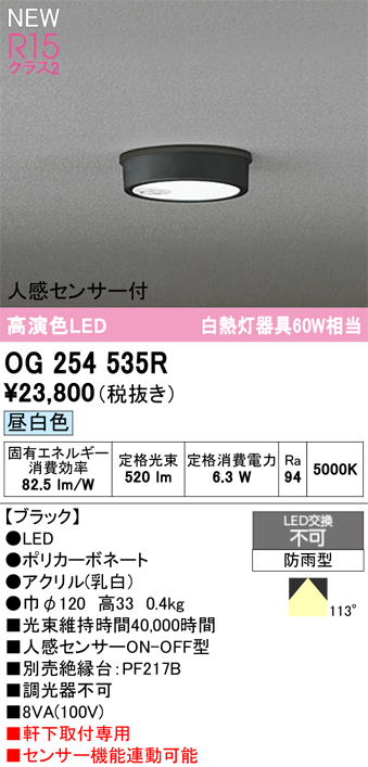安心のメーカー保証期間限定特価【インボイス対応店】【送料無料】OG254535R オーデリック 屋外灯 軒下灯 LED  Ｈ区分の画像