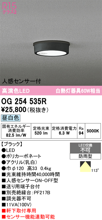 安心のメーカー保証期間限定特価【インボイス対応店】【送料無料】OG254535R オーデリック 屋外灯 軒下灯 LED  Ｈ区分の画像