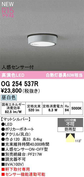 安心のメーカー保証期間限定特価【インボイス対応店】【送料無料】OG254537R オーデリック 屋外灯 軒下灯 LED  Ｈ区分の画像