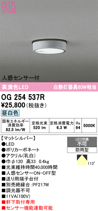 安心のメーカー保証期間限定特価【インボイス対応店】【送料無料】OG254537R オーデリック 屋外灯 軒下灯 LED  Ｈ区分の画像