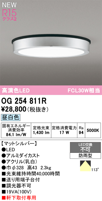 安心のメーカー保証期間限定特価【インボイス対応店】【送料無料】OG254811R オーデリック 屋外灯 軒下灯 LED  Ｈ区分の画像