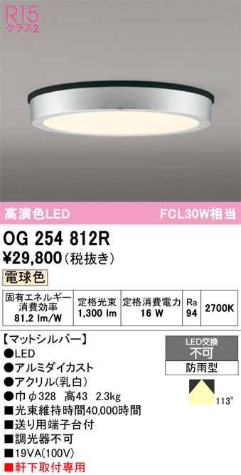 安心のメーカー保証【インボイス対応店】【送料無料】OG254812R オーデリック 屋外灯 軒下灯 LED  Ｔ区分の画像