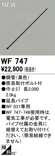 安心のメーカー保証【インボイス対応店】【送料無料】WF747 オーデリック シーリングファン パイプのみ  Ｎ区分の画像