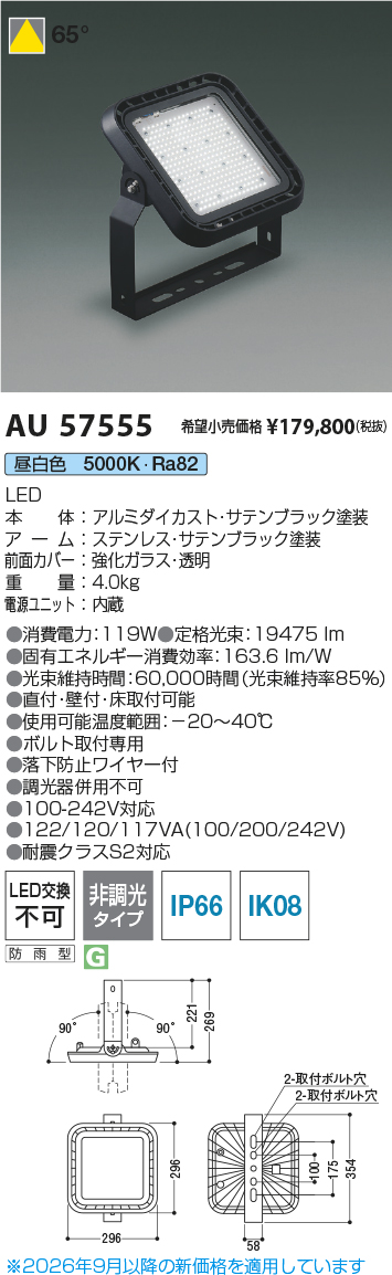 安心のメーカー保証【インボイス対応店】【送料無料】AU57555 コイズミ 屋外灯 投光器 LED  Ｔ区分の画像