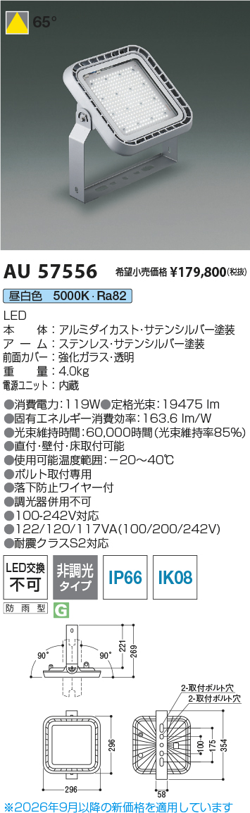 安心のメーカー保証【インボイス対応店】【送料無料】AU57556 コイズミ 屋外灯 投光器 LED  Ｔ区分の画像