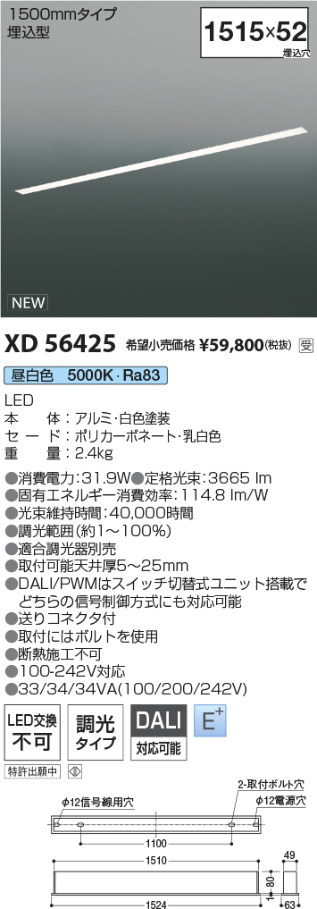 安心のメーカー保証【インボイス対応店】【送料無料】XD56425 コイズミ ベースライト 埋込灯 LED  受注生産品  Ｔ区分の画像
