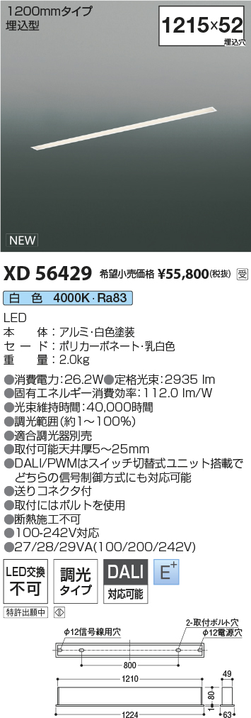 安心のメーカー保証【インボイス対応店】【送料無料】XD56429 コイズミ ベースライト 埋込灯 LED  受注生産品  Ｔ区分の画像