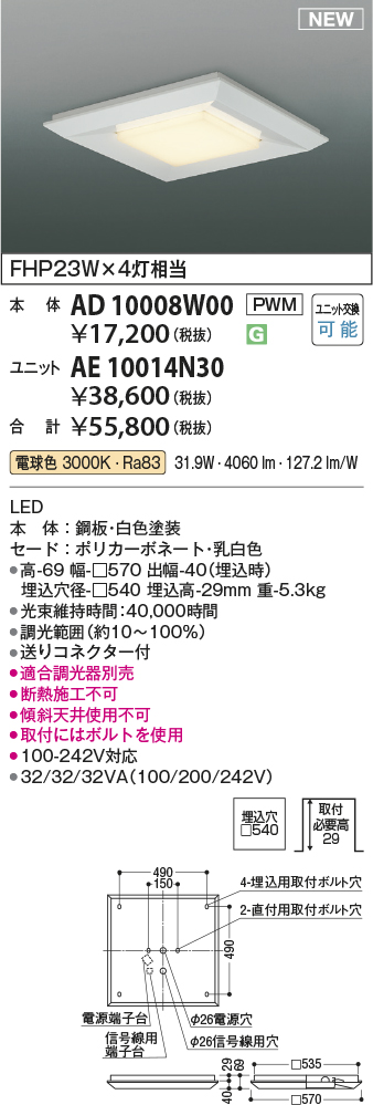 安心のメーカー保証【インボイス対応店】【送料無料】AE10014N30 （本体別売） コイズミ ランプ類 LEDユニット LED  Ｔ区分の画像