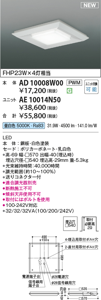安心のメーカー保証【インボイス対応店】【送料無料】AE10014N50 （本体別売） コイズミ ランプ類 LEDユニット LED  Ｔ区分の画像