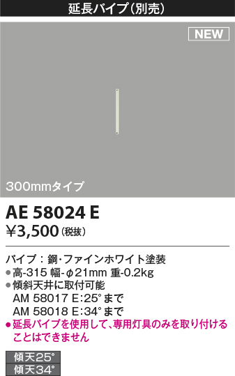 安心のメーカー保証【インボイス対応店】【送料無料】AE58024E コイズミ シーリングファン 延長パイプ  Ｔ区分の画像