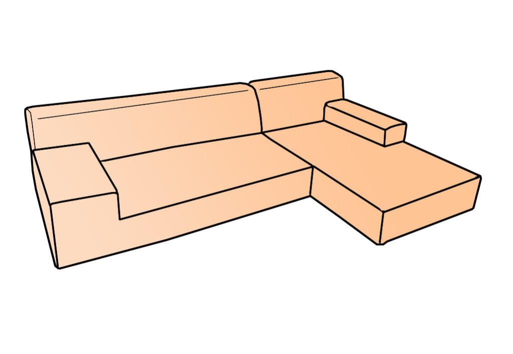 オーダーメイド ソファーカバー L字型 背もたれ肘掛け一体 座って左側カウチタイプの画像
