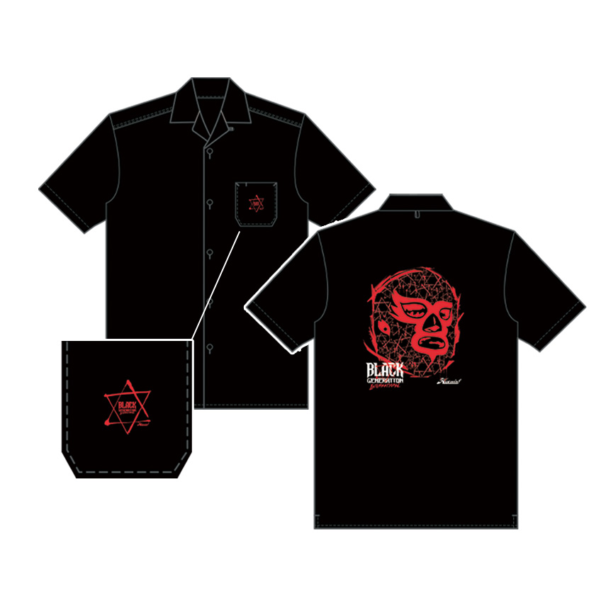 【60】コラボ B.G.I.×HAOMING 赤マスク半袖シャツ/BLACKの画像