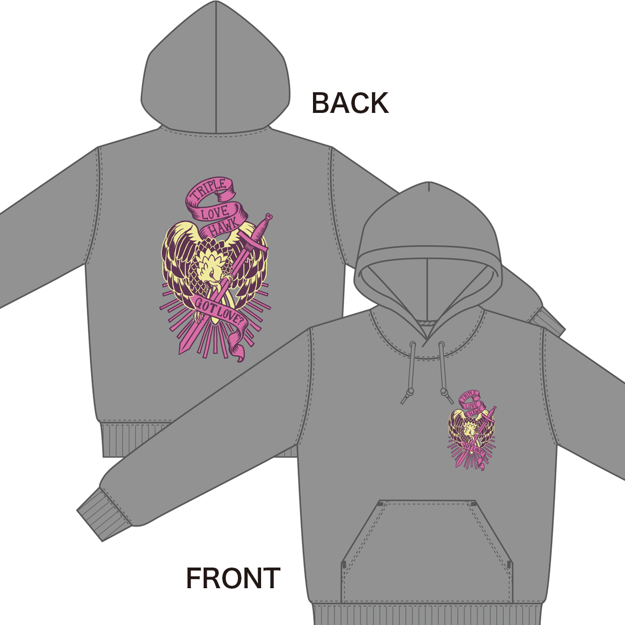 TRIPLE LOVE HAWK パーカー/ グレーの画像