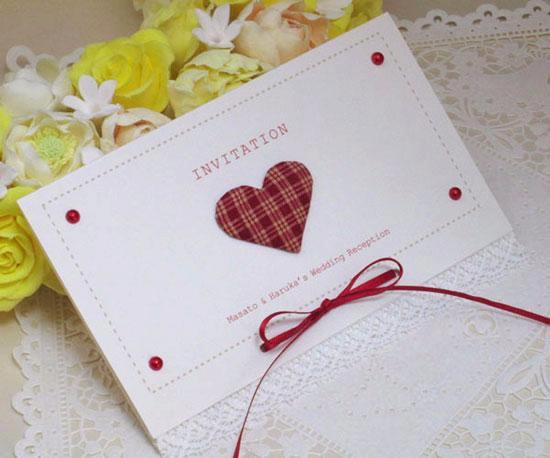 チェックのハート【印刷込】招待状ｾｯﾄの画像