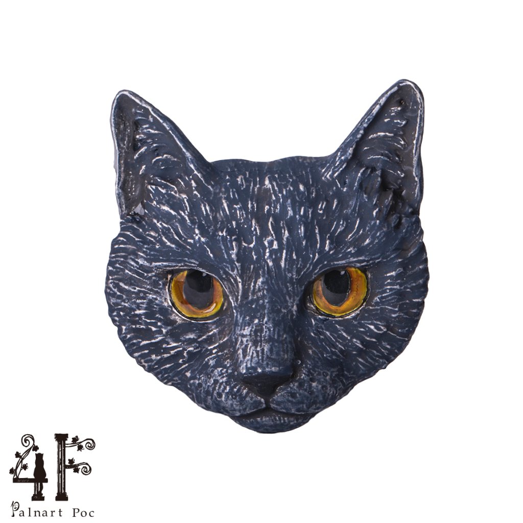 4F フィーアエフ　黒猫顔のブローチ　日本製　ピューターの画像
