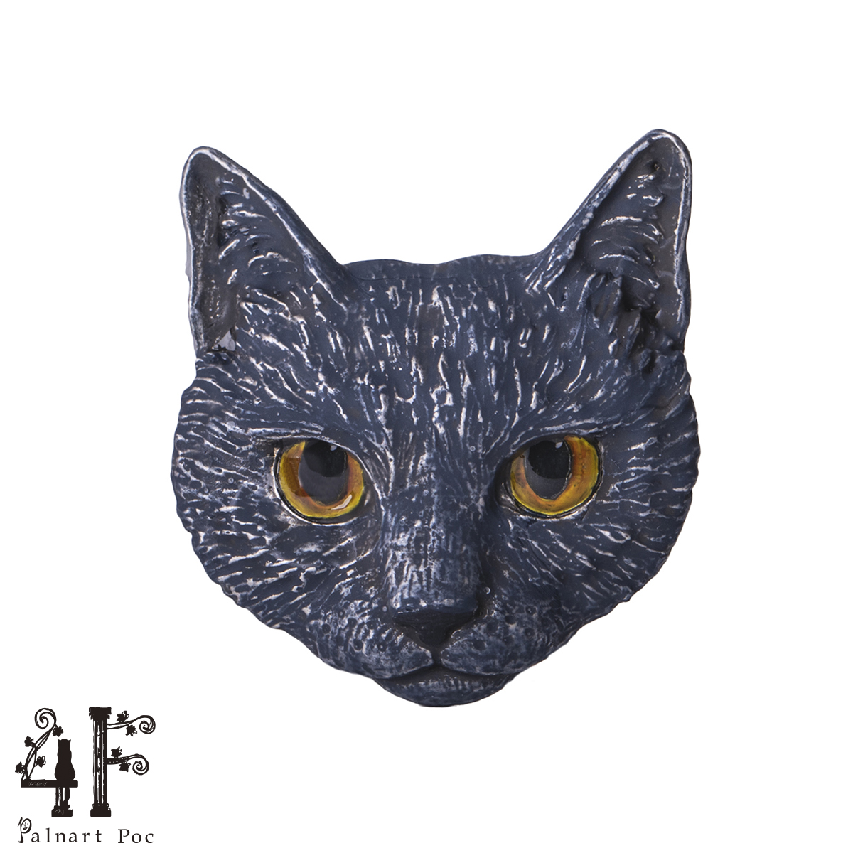 4F フィーアエフ　黒猫顔のブローチ　日本製　ピューターの画像