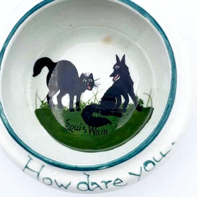 ＜超レア＞ ルイス・ウェインの猫と犬の絵柄のミニボウル　ナーサリーウェア　Bristol Pottery　英国製の画像