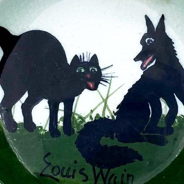 ＜超レア＞ ルイス・ウェインの猫と犬の絵柄のミニボウル　ナーサリーウェア　Bristol Pottery　英国製の画像