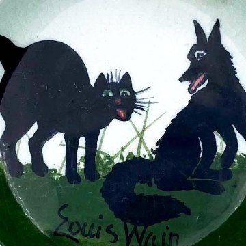 ＜超レア＞ ルイス・ウェインの猫と犬の絵柄のミニボウル　ナーサリーウェア　Bristol Pottery　英国製の画像