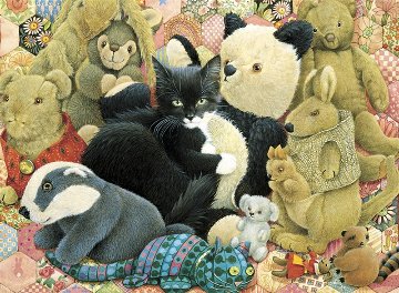 レズリーアンアイボリー 猫の輸入グリーティングカード封筒付　Posky in the soft toysの画像