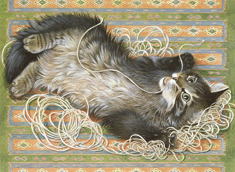 レズリーアンアイボリー 猫の輸入グリーティングカード封筒付　Ruskin with stringsの画像