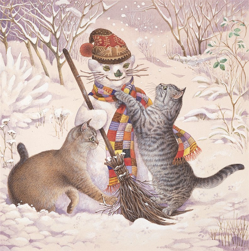 レズリーアンアイボリー 猫の輸入グリーティングカード封筒付 Mumu, Mintaka and the snow catの画像