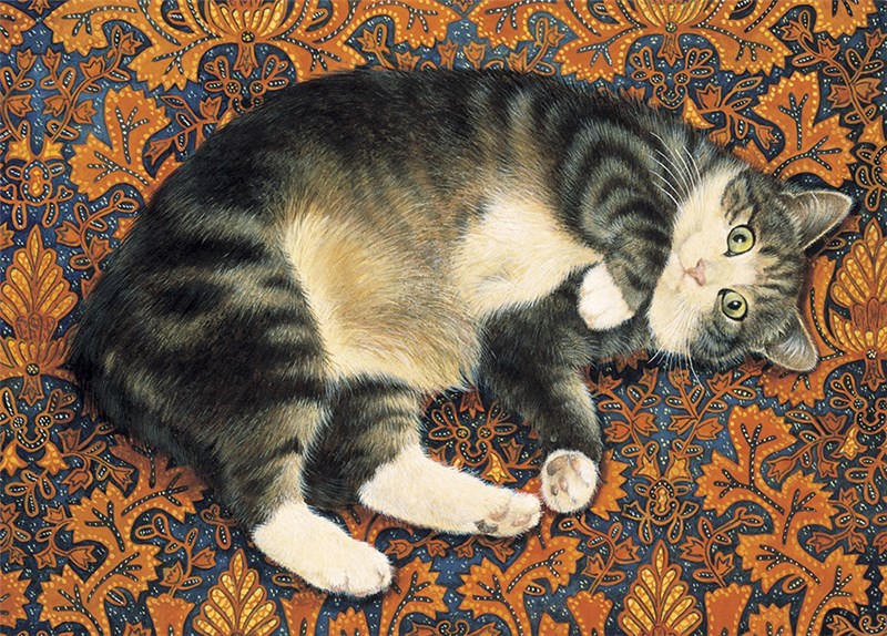 レズリーアンアイボリー 猫の輸入グリーティングカード封筒付 Harry on batik materialの画像