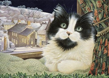 レズリーアンアイボリー 猫の輸入グリーティングカード封筒付 Angel at Christmasの画像