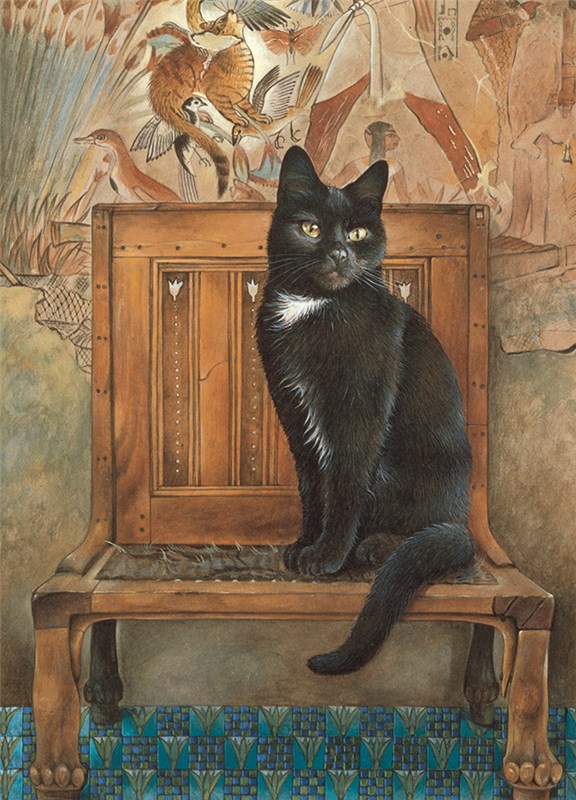 レズリーアンアイボリー 猫の輸入グリーティングカード封筒付 Gabrielle on Egyptian chairの画像