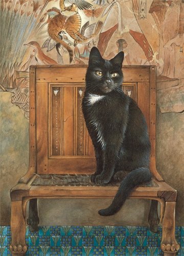 レズリーアンアイボリー 猫の輸入グリーティングカード封筒付 Gabrielle on Egyptian chairの画像