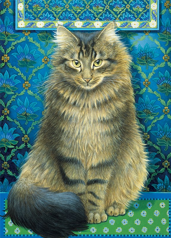 レズリーアンアイボリー 猫の輸入グリーティングカード封筒付　Ruskin against satin brocheの画像