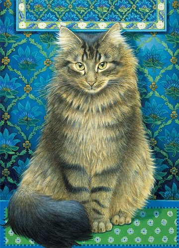 レズリーアンアイボリー 猫の輸入グリーティングカード封筒付　Ruskin against satin brocheの画像