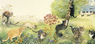 レズリーアンアイボリー 猫の輸入グリーティングカード封筒付　All the cats in the gardenの画像