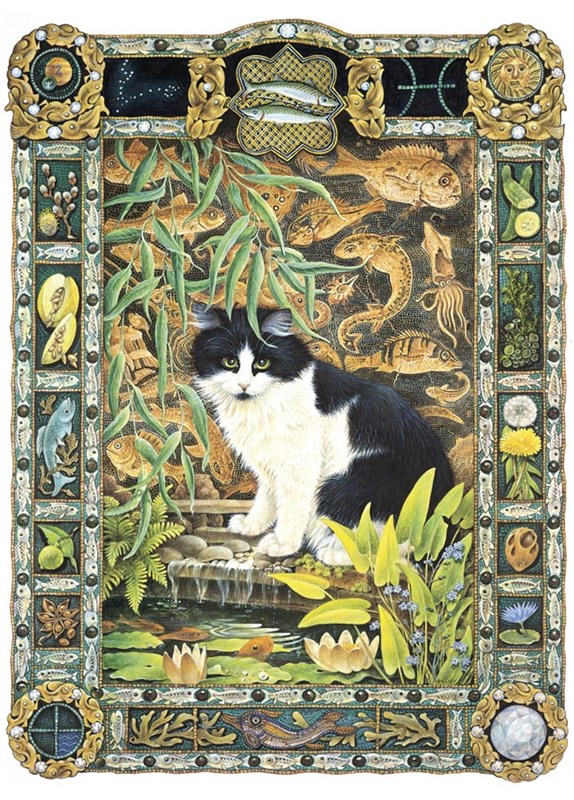 レズリーアンアイボリー12星座の猫の輸入グリーティングカード封筒付 魚座の画像