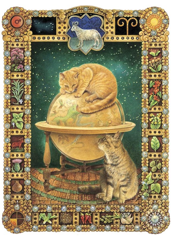 レズリーアンアイボリー12星座の猫の輸入グリーティングカード封筒付 牡羊座の画像