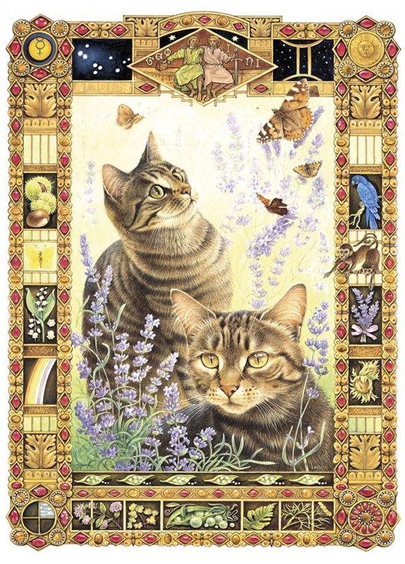 レズリーアンアイボリー12星座の猫の輸入グリーティングカード封筒付 双子座の画像