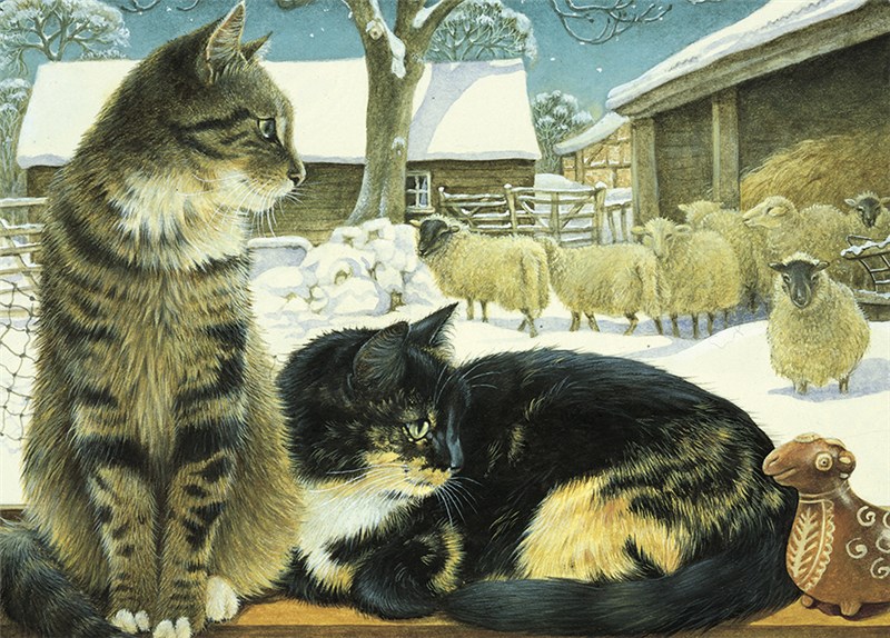レズリーアンアイボリー 猫の輸入グリーティングカード封筒付 While Shepherds Watched - Octopussy and Motleyの画像