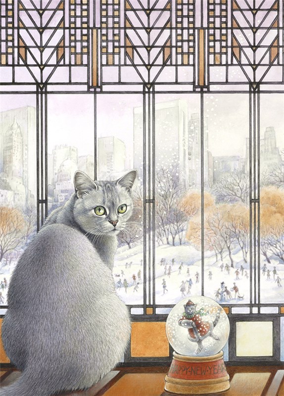 レズリーアンアイボリー 猫の輸入グリーティングカード封筒付 New Year with Mumuの画像