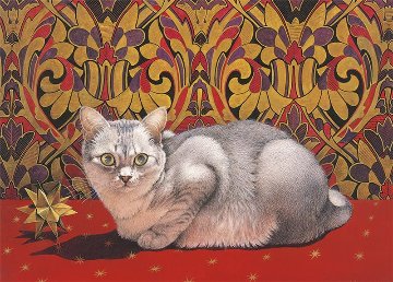 レズリーアンアイボリー 猫の輸入グリーティングカード封筒付 Mumu on a Christmas tableclothの画像