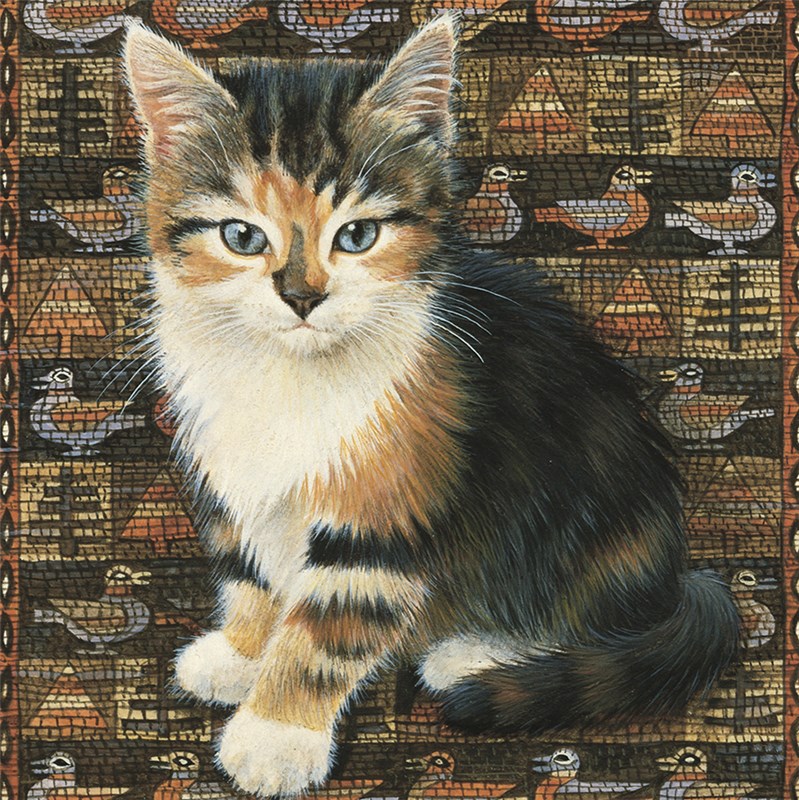 レズリーアンアイボリー 猫の輸入グリーティングカード封筒付 Razzle on Peruvian duck carpetの画像